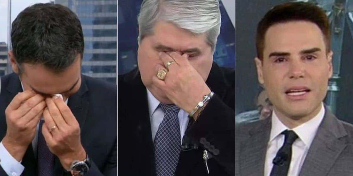 César Tralli, Datena e Luiz Bacci choraram na TV (Foto: Reprodução / YouTube)
