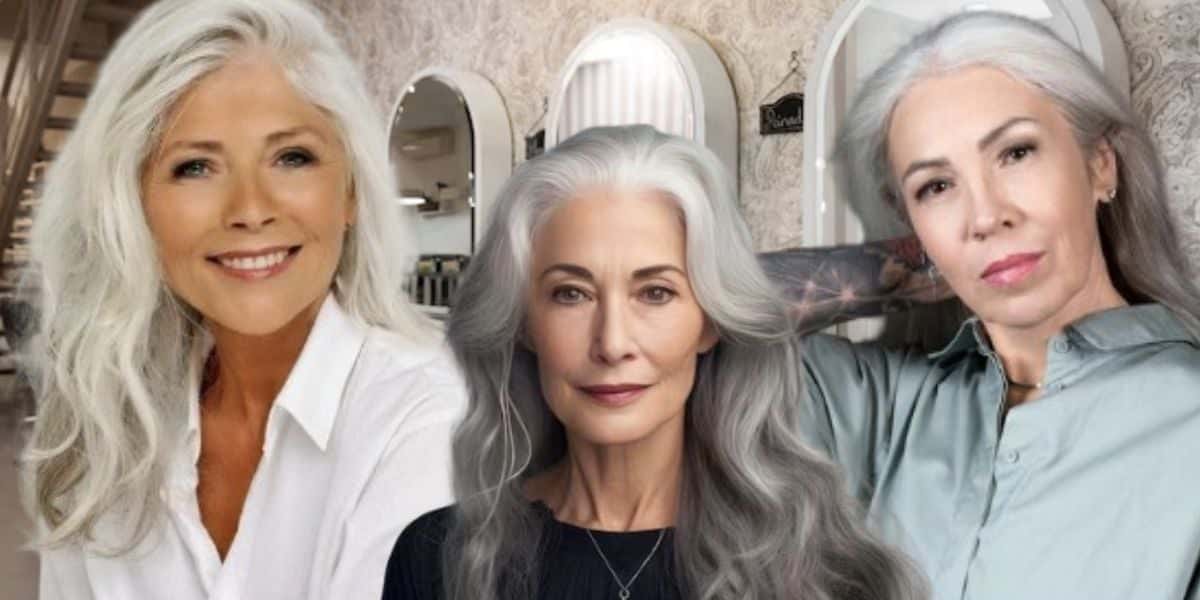 Idosas com cortes de cabelo longo e salão de beleza (Fotos: Reproduções / Freepik / Internet / Pinterest / Montagem)