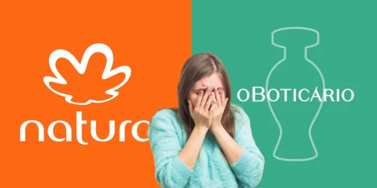 Logo Natura, Boticário e mulher chorando (Fotos: Reproduções / Internet / Freepik / Montagem)