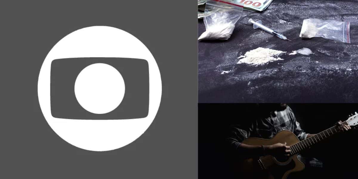 Logo da Globo, cocain# e cantor (Fotos: Reproduções / Internet / Freepik)