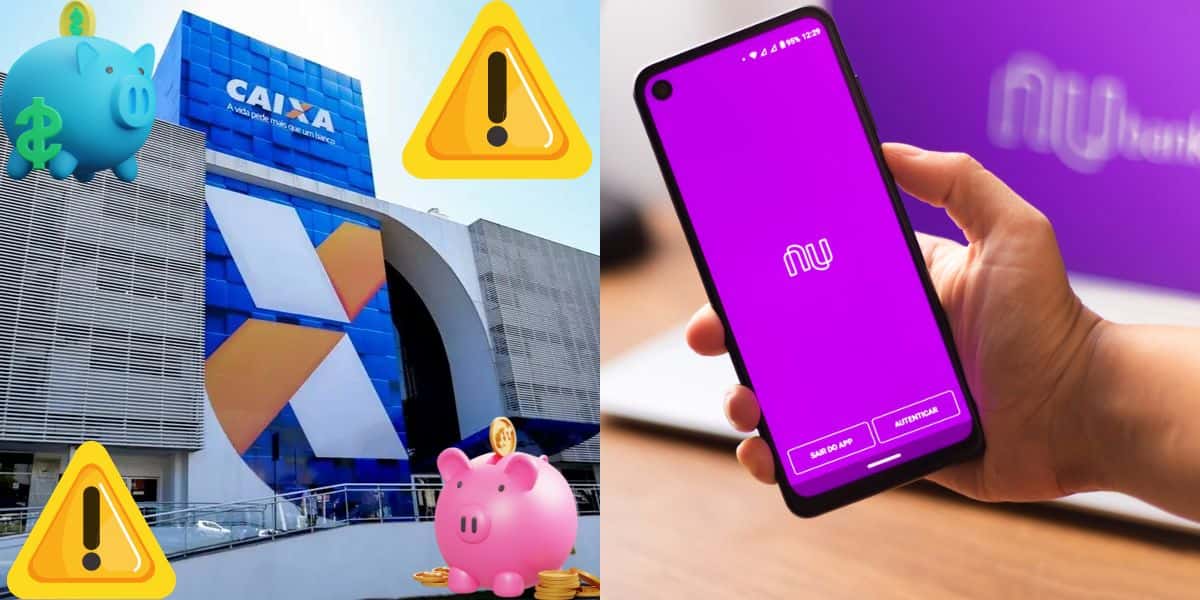 Alerta da Caixa sobre a poupança e vitória dos clientes do Nubank (Reprodução: Montagem TV Foco)