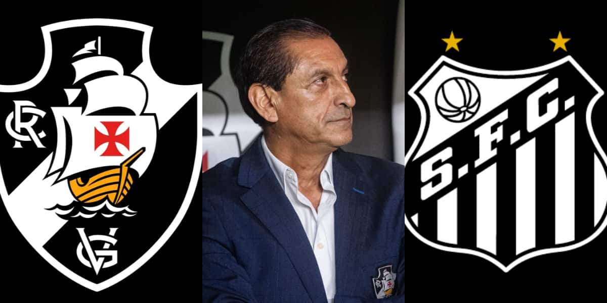 Ramón Díaz entre os escudos de Vasco e Santos(Foto: Montagem TV Foco)