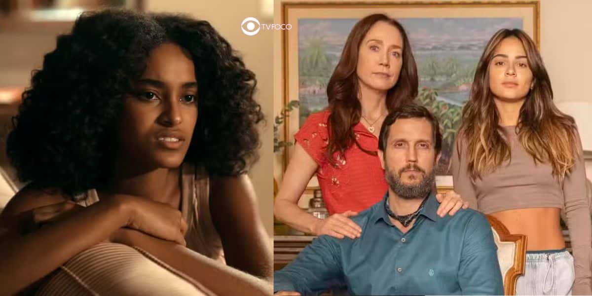 Teca, Dona Patroa, Egídio e Sandra em cenas de Renascer (Foto: Reprodução / Globo / Montagem TV Foco)