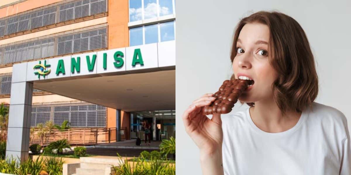 Anvisa e mulher comendo chocolate (Fotos: Reproduções / Internet / Freepik / Montagem)