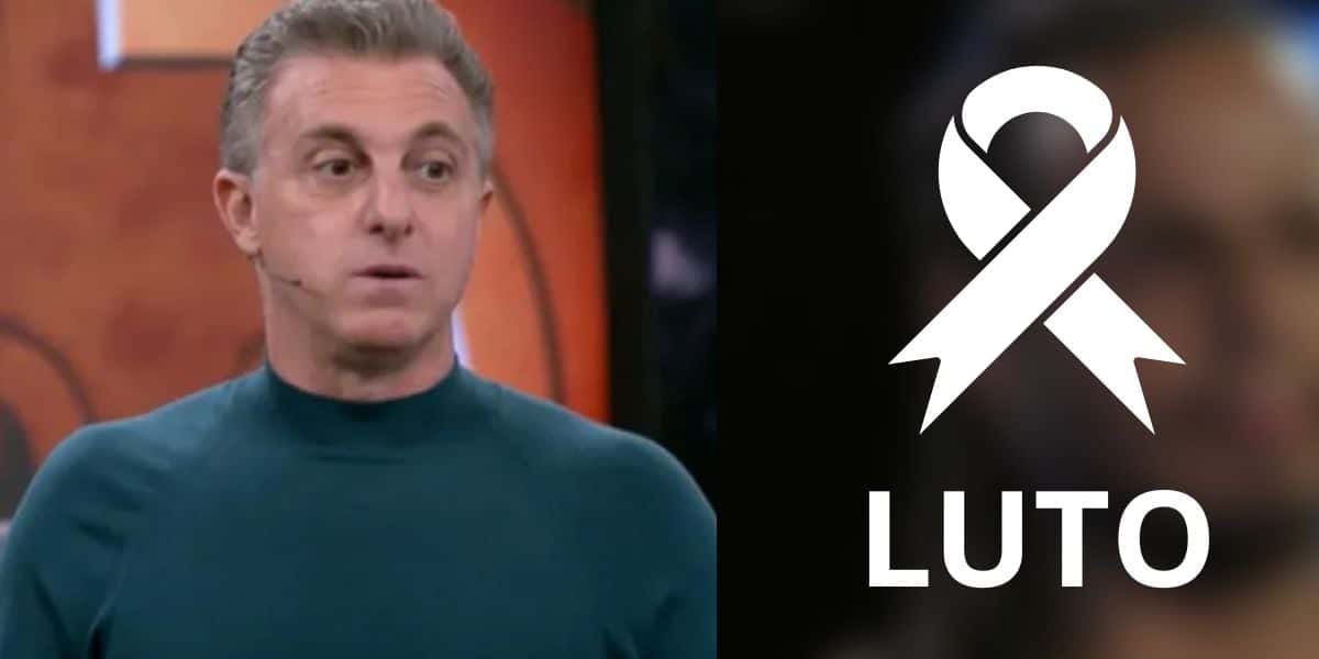Luciano Huck e integrante no Domingão, e imagem de luto (Fotos: Reproduções / Globo / Canva)