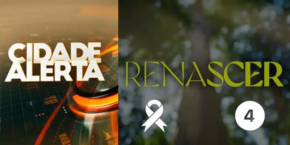 Cidade Alerta e logo da novela Renascer (Foto: Reprodução / Record / Globo / Montagem TV Foco)
