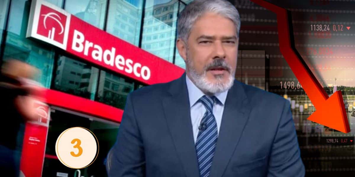 Fachada do Banco Bradesco e William Bonner (Foto: Reprodução / Bradesco / Globo / Canva)