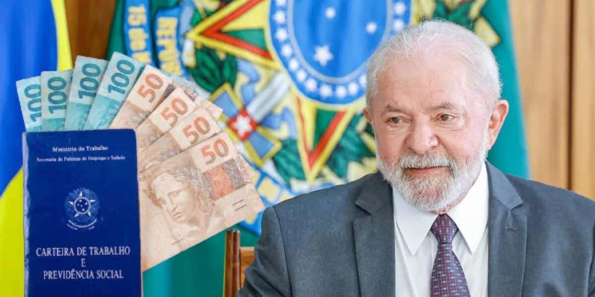 Carteira de trabalho, notas de dinheiro e Lula (Fotos: Reproduções / Freepik / Ricardo Stuckert/PR)