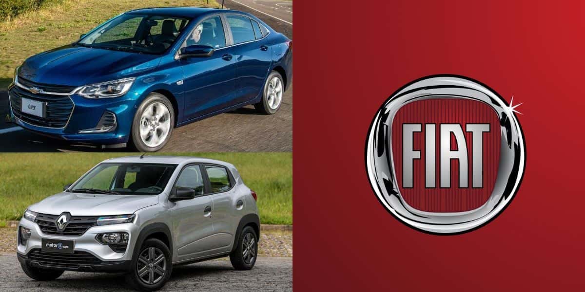 Onix, Kwid e logo da Fiat (Fotos: Reproduções / Internet)