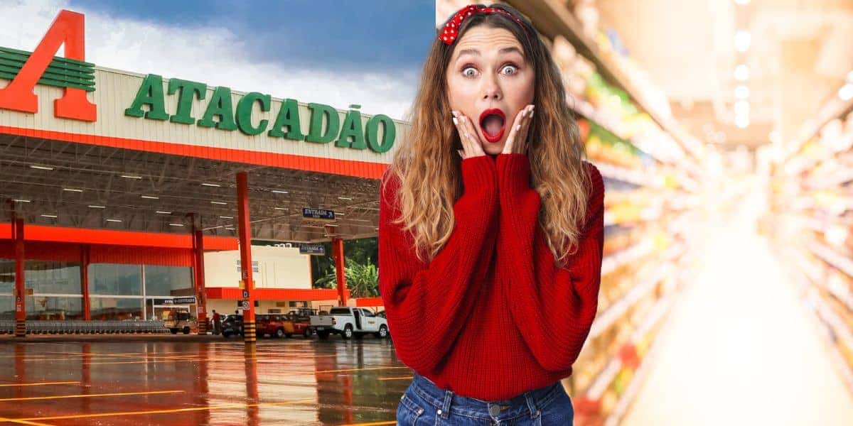 Atacadão, mulher chocada e mercado (Fotos: Reproduções / Internet / Canva)