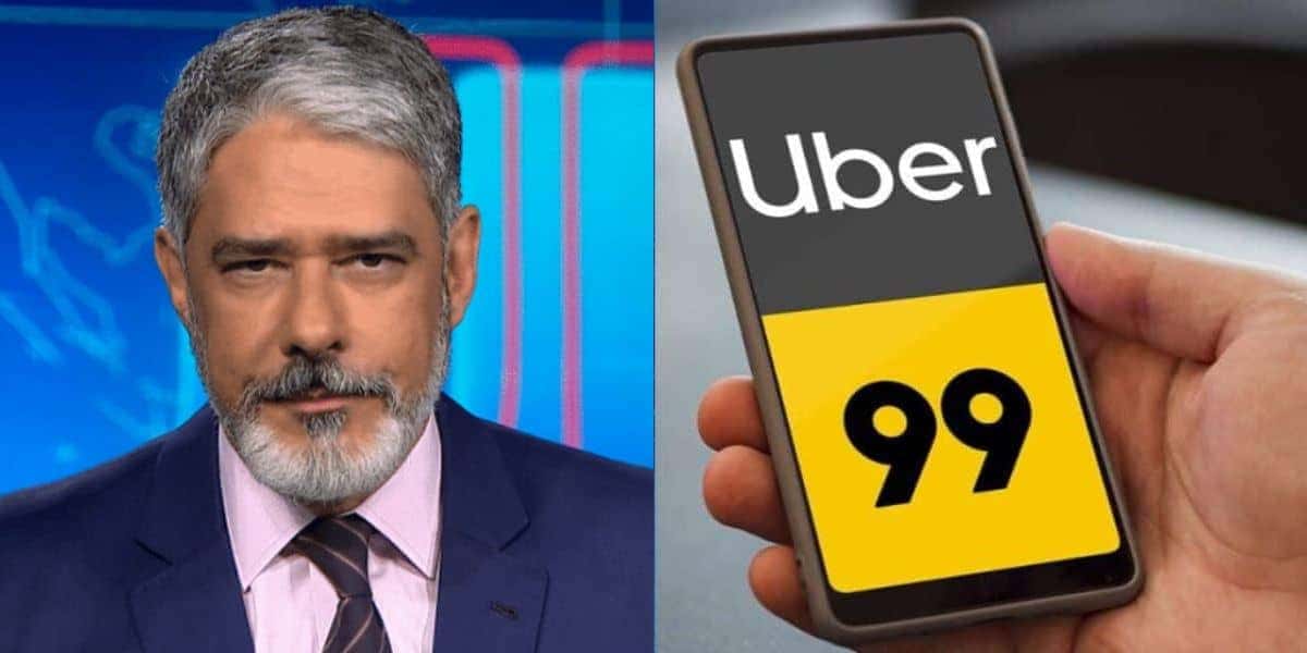 Bonner comunicou decreto que atingiu Uber e 99 no JN (Foto Reprodução/Montagem/Globo/Internet/Tv Foco)