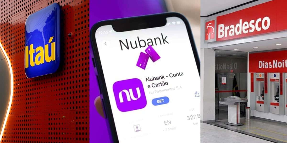 Bancos- Itaú, Nubank e Bradesco (Foto: Reprodução - Montagem - Tv Foco)
