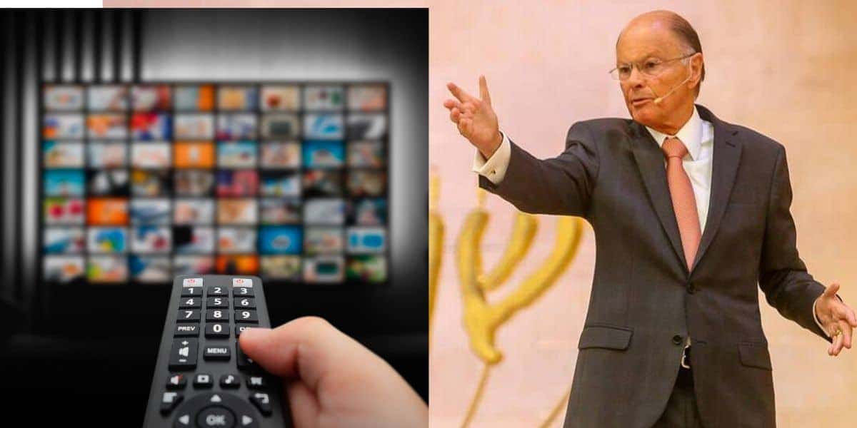 Pessoa assistindo televisão e Edir Macedo (Fotos: Reproduções / Canva / Facebook)
