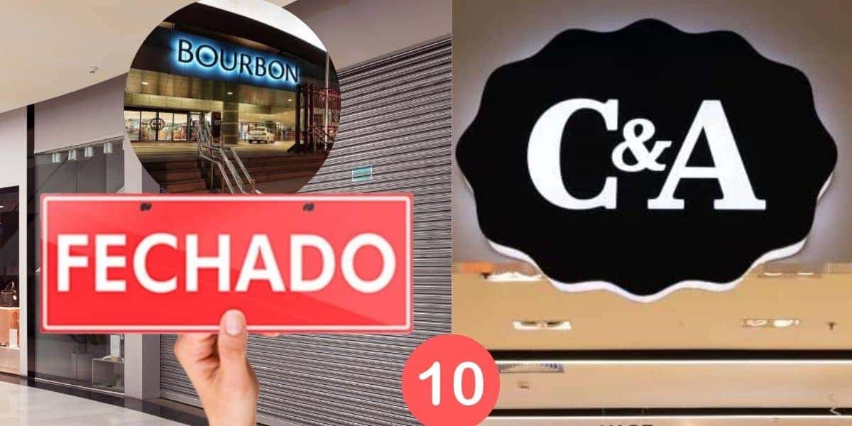 Fachada do Bourbon, varejista fechada em shopping e logo da C&A (Foto: Reprodução / Canva / Montagem Tv Foco)