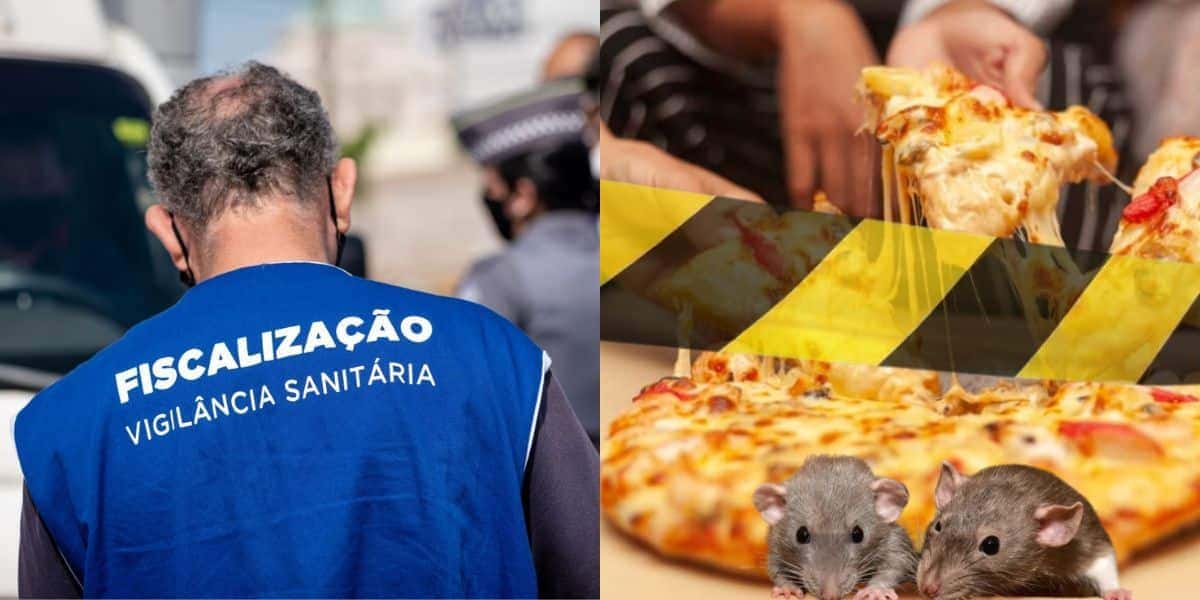 A interdição da Vigilância Sanitária contra pizzaria tradicional (Foto: Reprodução/Montagem TV Foco)