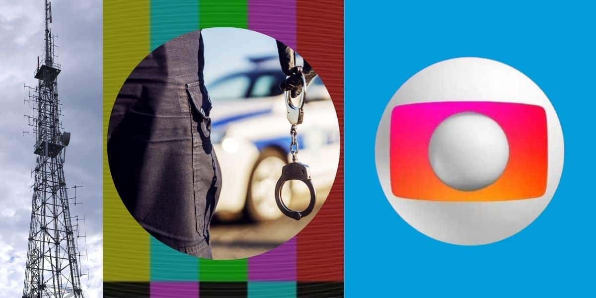 Sinal de TV, polícia e logo da Globo (Foto: Reprodução / Canva / Montagem TV Foco)