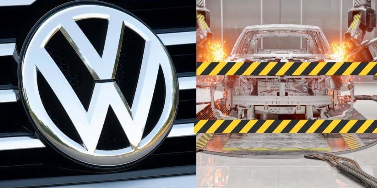 Volkswagen e ilustração de montadora fechada (Fotos: Reproduções / Internet / Canva)