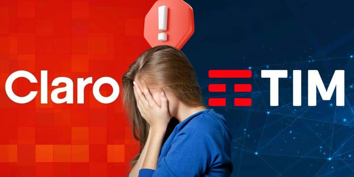 Claro, TIM e mulher chorando (Foto: Reprodução / Canva / Montagem TV Foco)