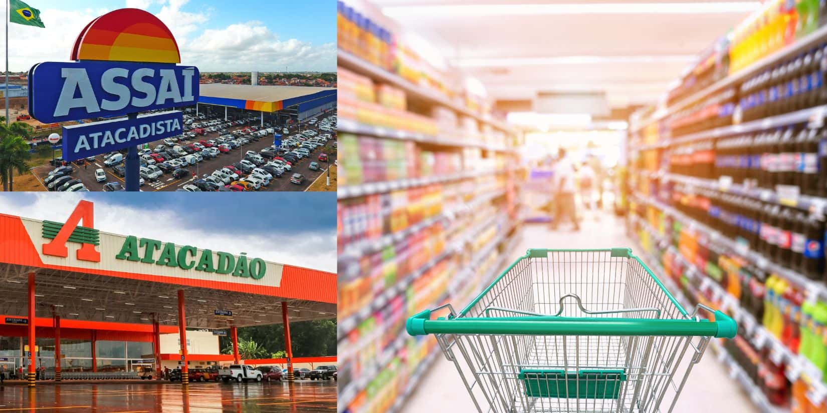 Assaí, Atacadão e supermercado (Fotos: Reproduções / Site oficial / Internet / Canva)