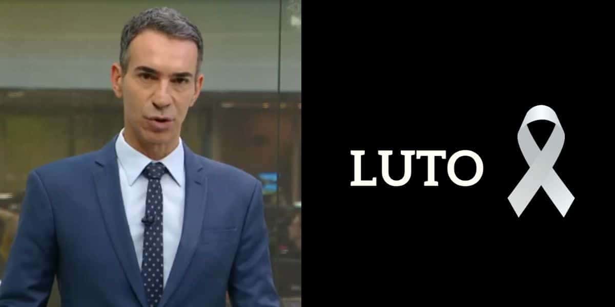 César Tralli no Jornal Hoje e imagem de luto (Fotos: Reproduções / Globo / Canva)