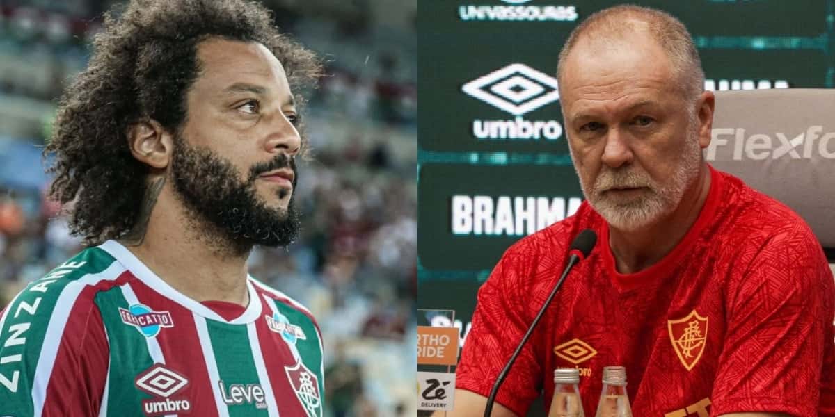 Jogador Marcelo e técnico Mano Menezes do Fluminense (Foto: Reprodução/Montagem TV Foco)