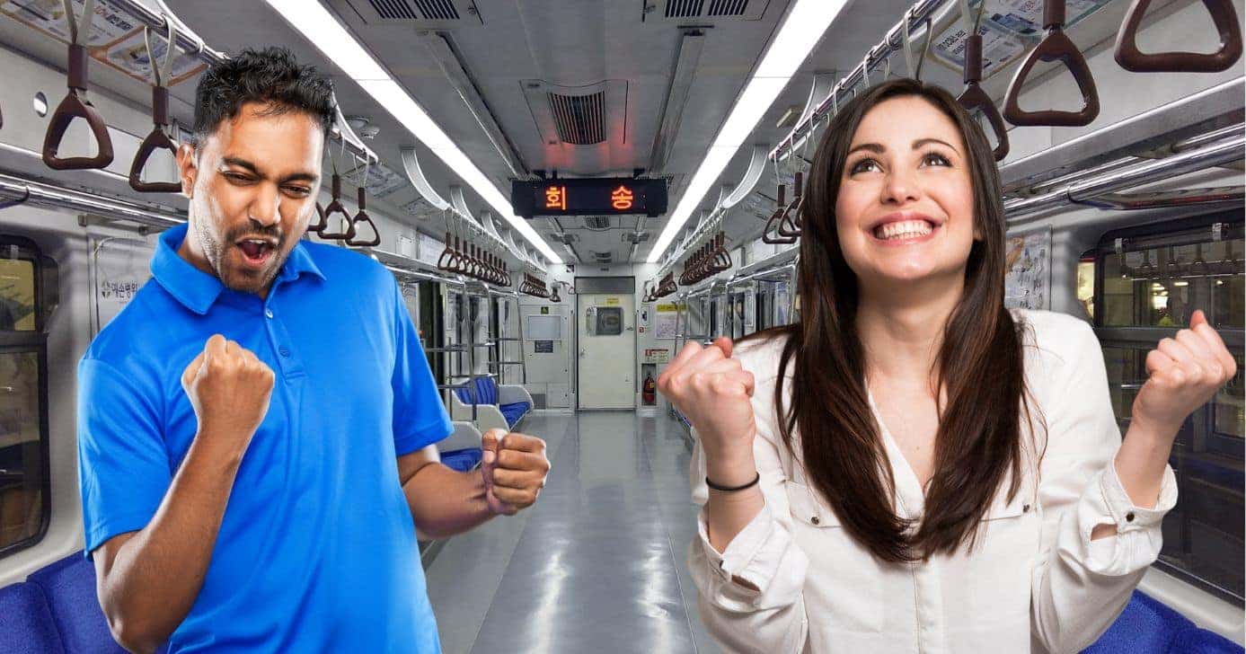 Metrô e pessoas comemorando (Fotos: Reproduções / Canva)