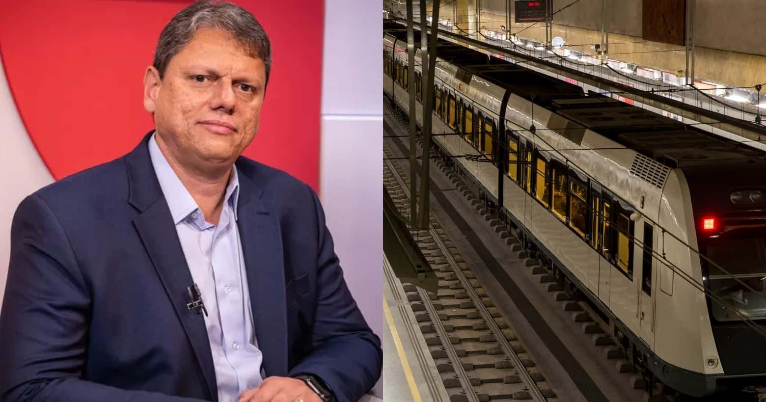 Tarcísio de Freitas e ilustração metrô (Fotos: Reproduções / G1 / Canva)