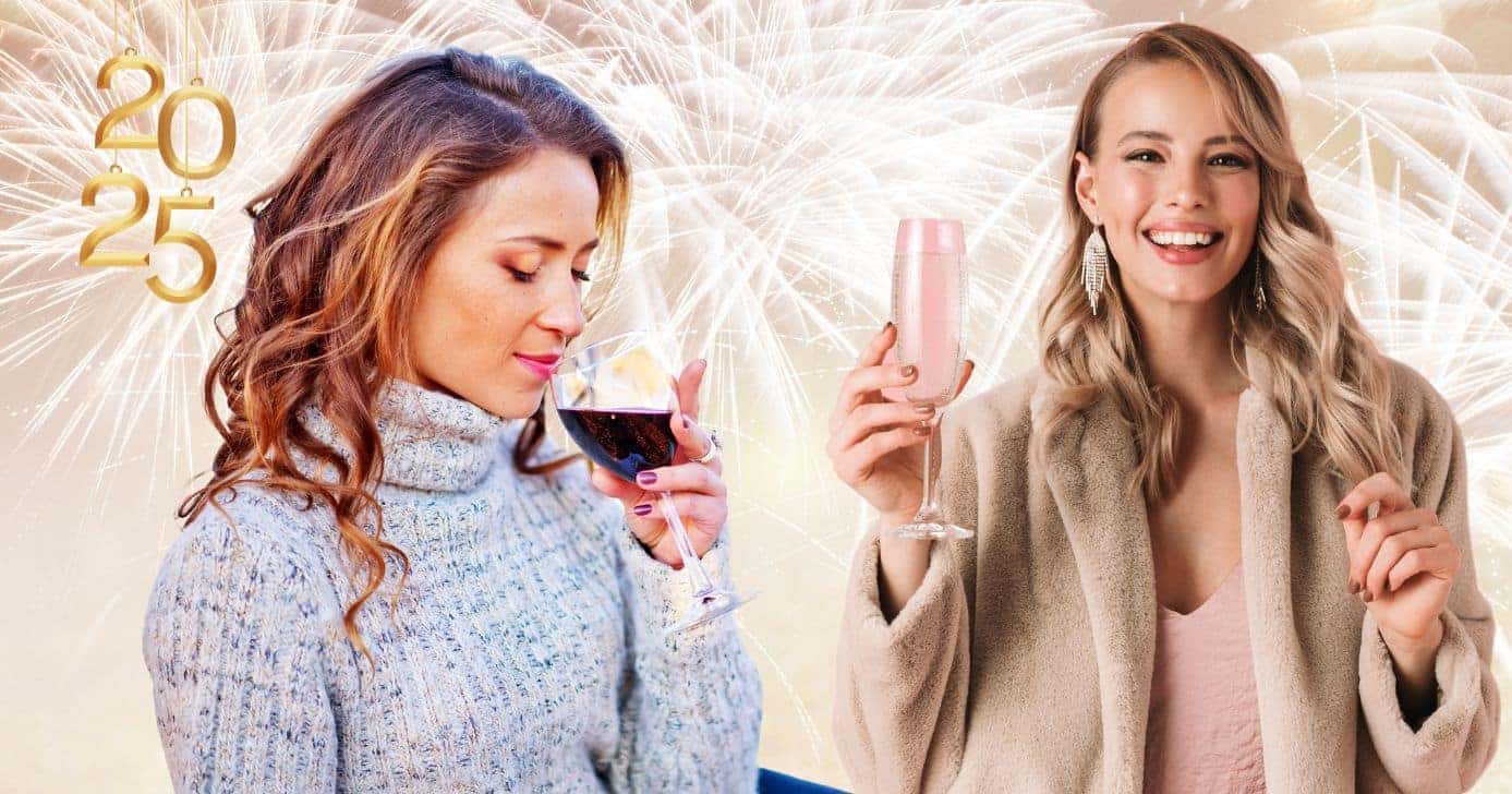 Ilustração Ano Novo e mulheres bebendo (Fotos: Reproduções /Canva)