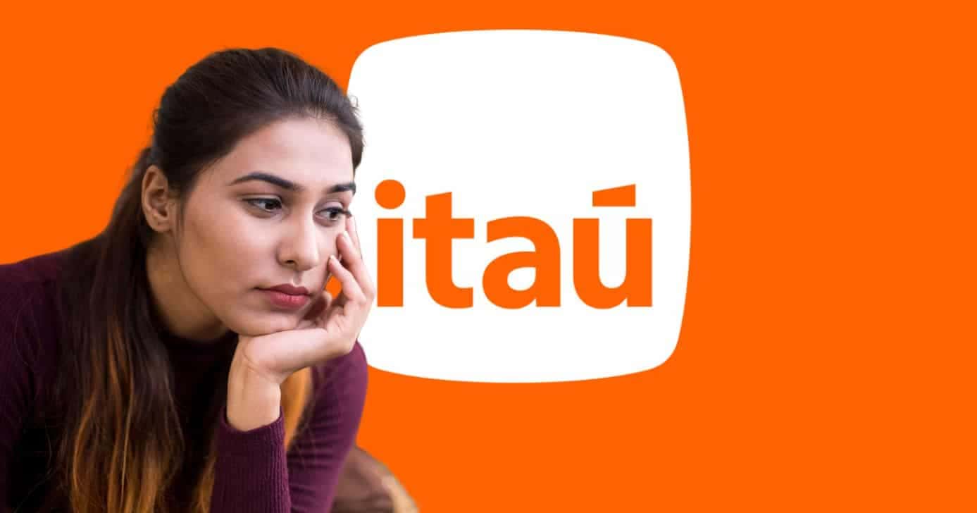 Mulher triste e logo do Itaú (Fotos: Reproduções / Internet / Canva)