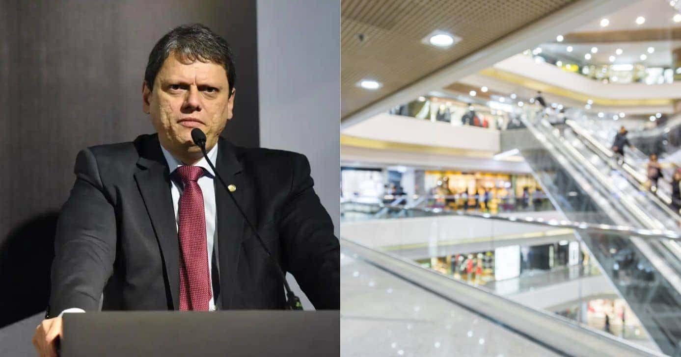 Tarcísio de Freitas e Shopping em SP (Reprodução/Montagem TV Foco/Canva)