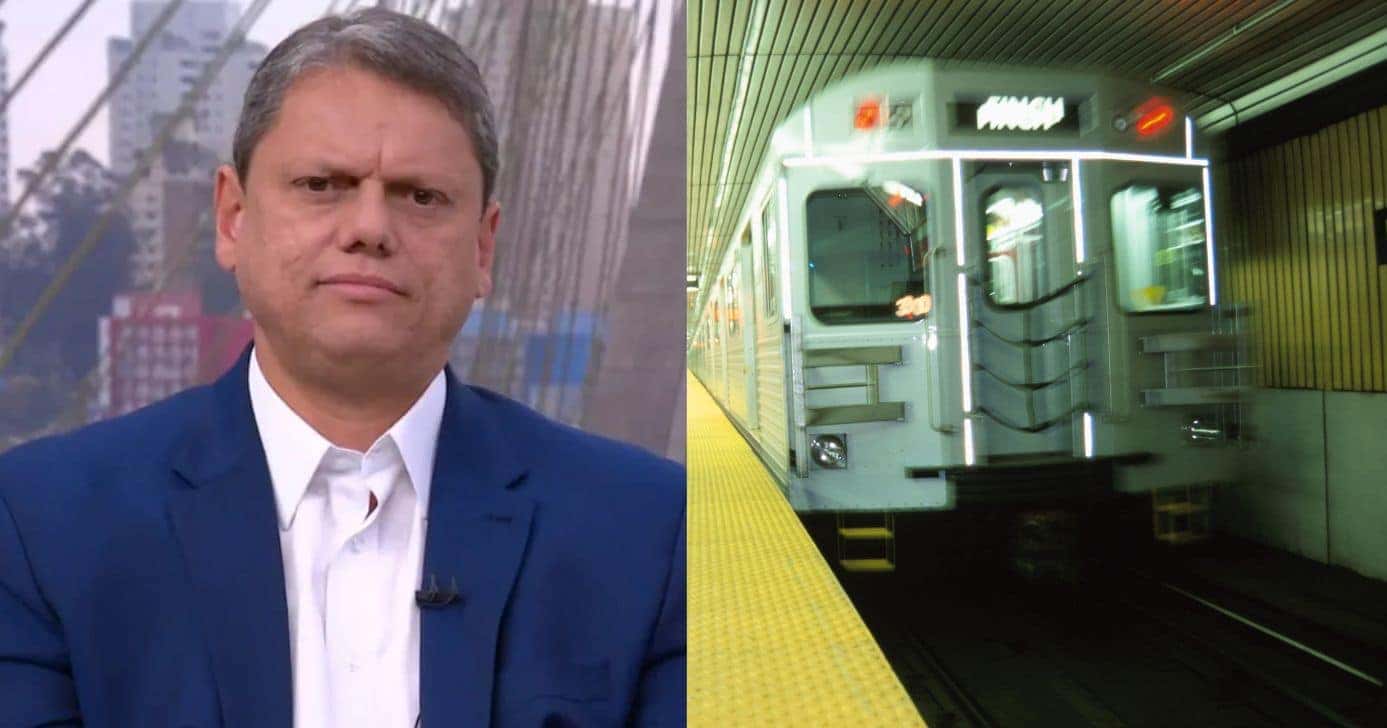 Tarcísio de Freitas e ilustração metrô (Fotos: Reproduções / Globo / Canva)