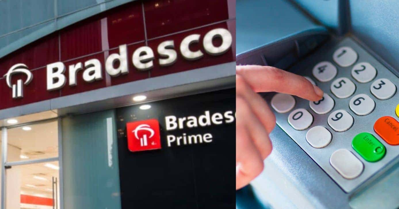 Bradesco e caixa eletrônico (Fotos: Reproduções / Internet / Canva)
