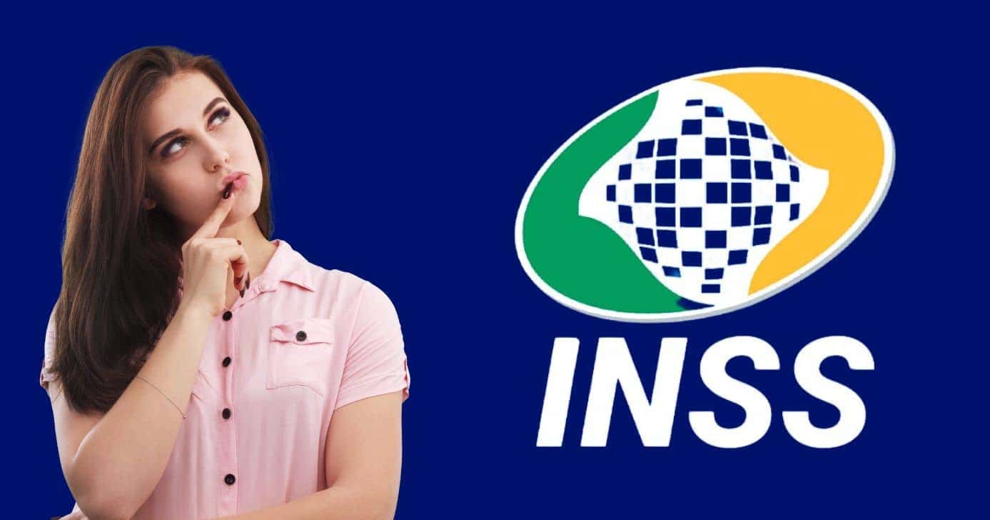 Mulher pensando e logo do INSS (Fotos: Reproduções / Canva / Internet)