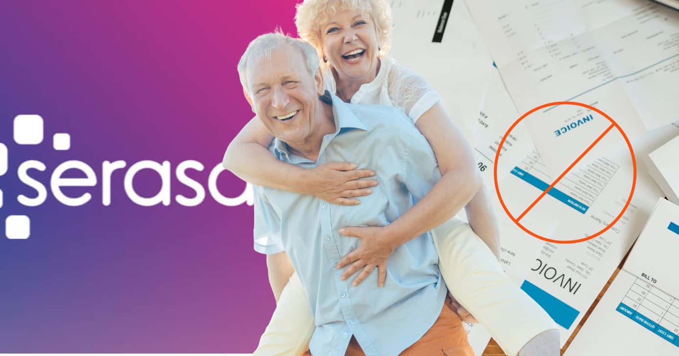 Serasa, idosos felizes, dívidas e bloqueio (Fotos: Reproduções / Internet / Canva)