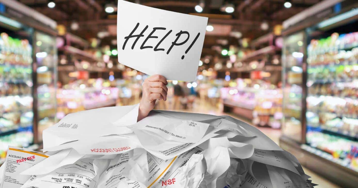 Ilustrações supermercados e dívidas (Fotos: Canva)