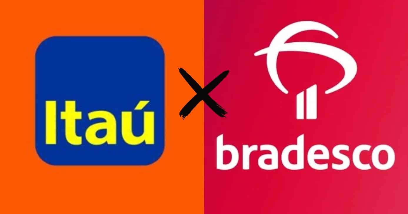 Logo Itaú, x e logo Bradesco (Fotos: Reproduções / Internet / Canva)