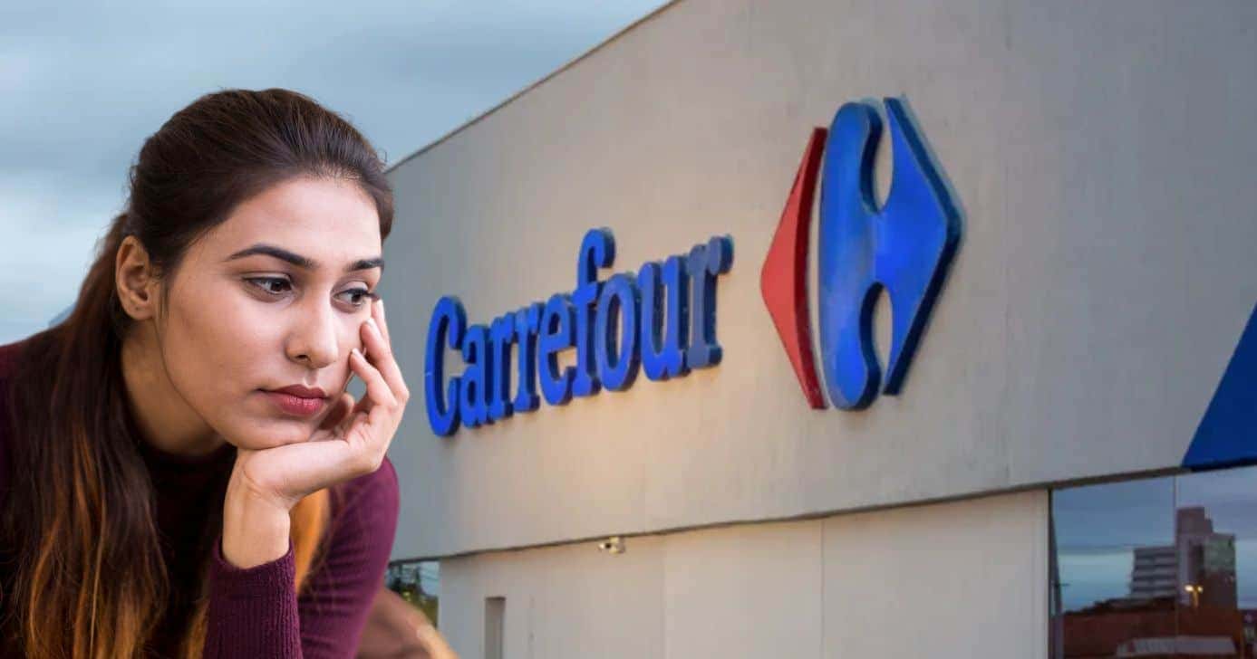 Mulher triste e Carrefour (Fotos: Reproduções / Canva / André Feites)