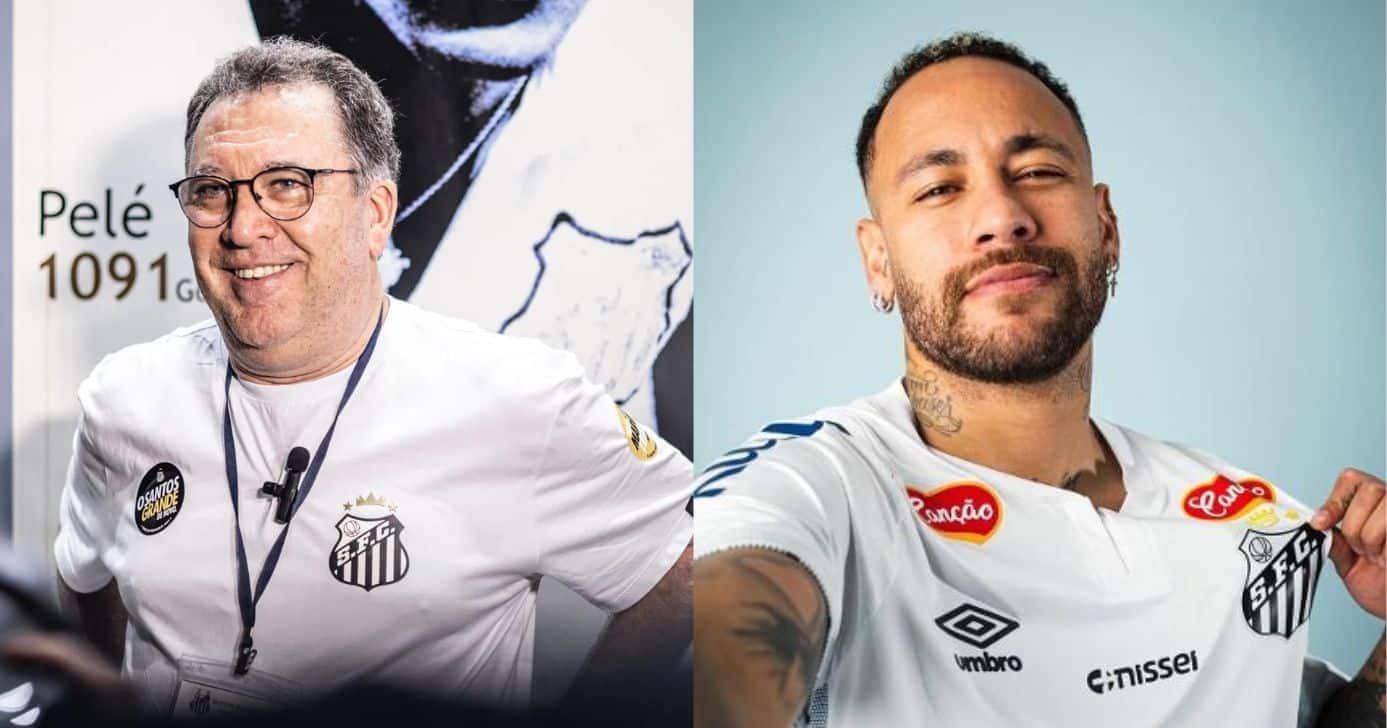 Marcelo Teixeira, presidente do Santos, e Neymar (Reprodução/CNN Brasil/UOL)