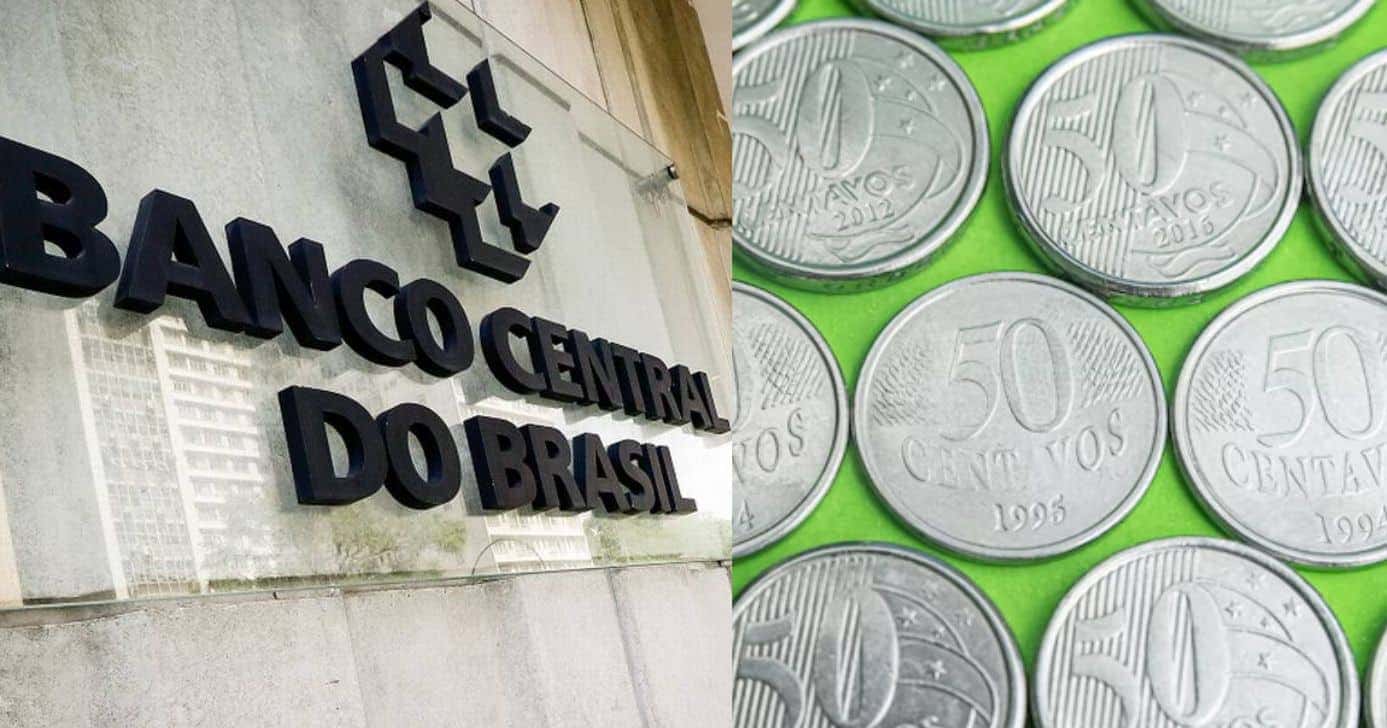 Banco Central e moedas de 50 centavos (Fotos: Reproduções / Aloisio Maurício / Freepik)