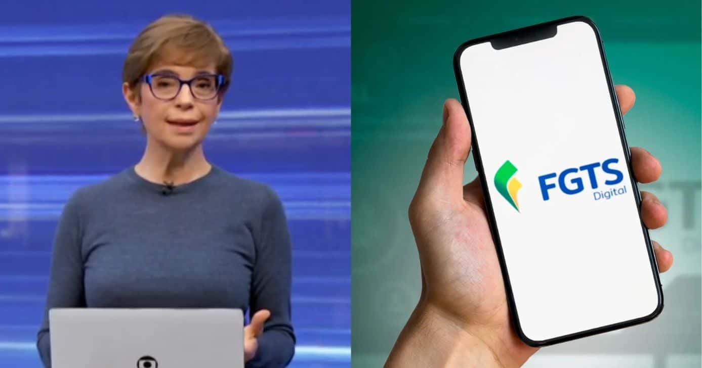 Renata Lo Prete e aplicativo FGTS (Fotos: Reproduções / Globo / Internet)