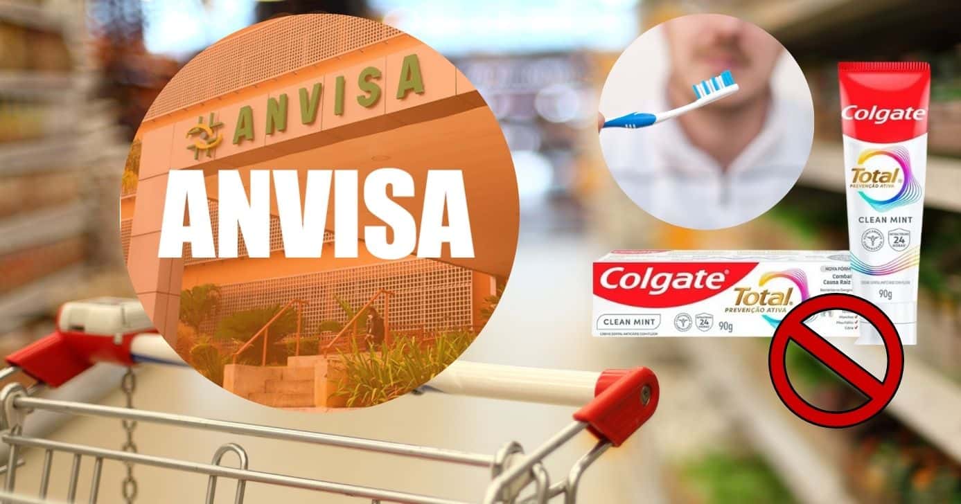 Supermercado, Anvisa, Colgate e homem escovando os dentes (Foto: Reprodução / Canva / Montagem TV Foco)