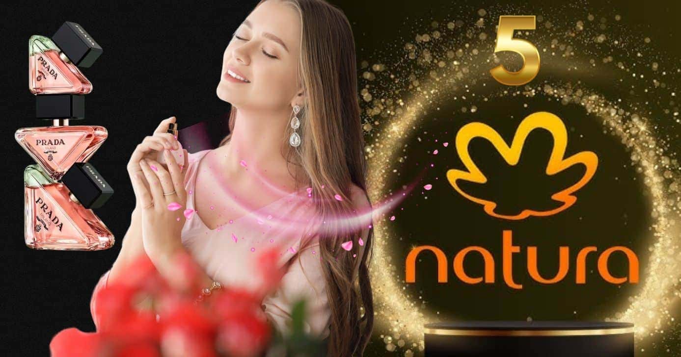 Prada e mulher usando perfume Natura (Foto: Reprodução / Canva / Montagem TV Foco)