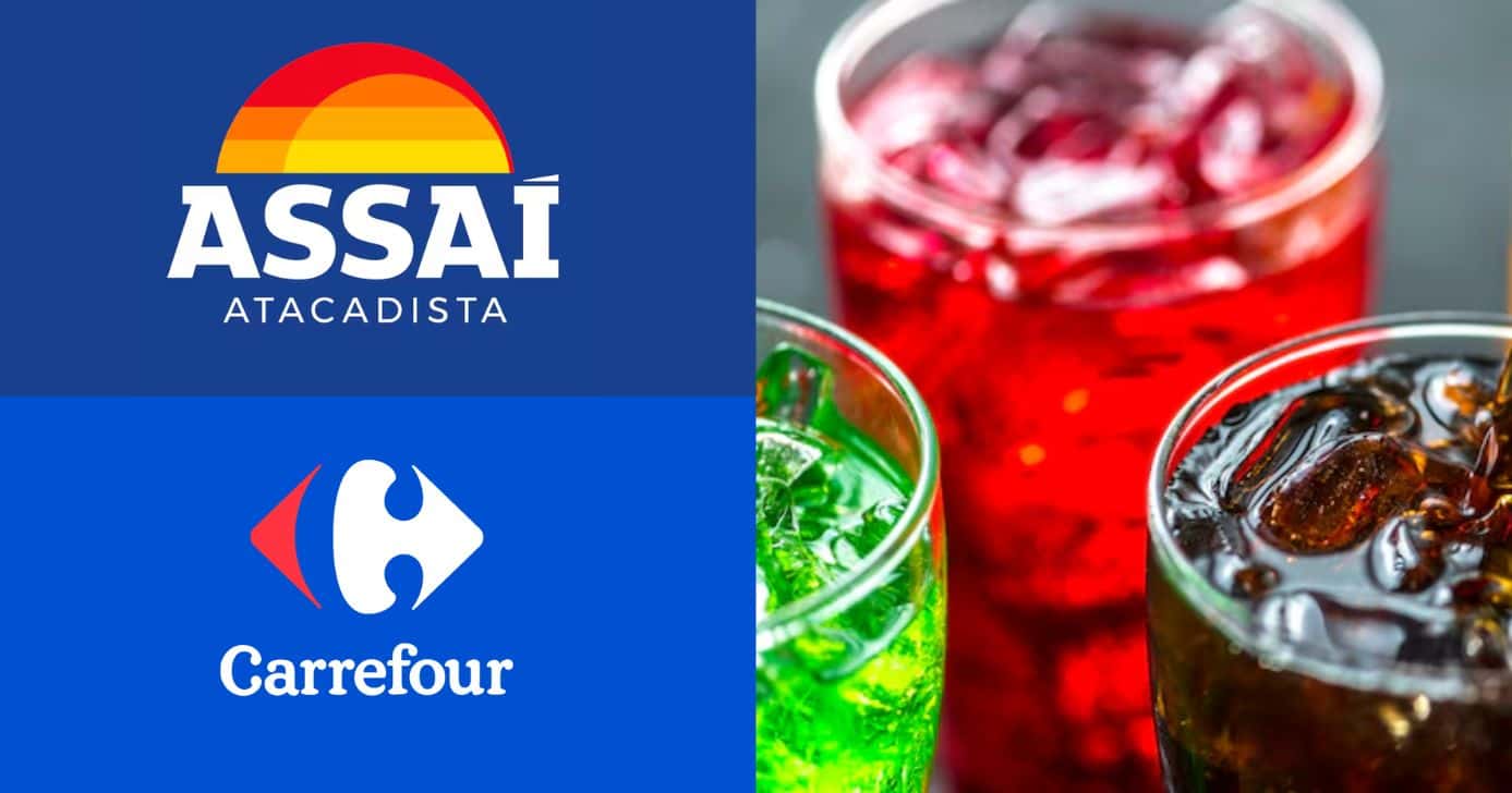Assaí, Carrefour e ilustração refrigerantes (Fotos: Reproduções / Internet / Freepik)