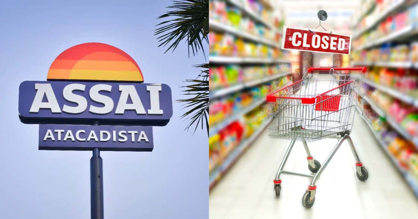 Assaí e ilustração de supermercado fechado (Fotos: Reproduções / Internet / Canva)