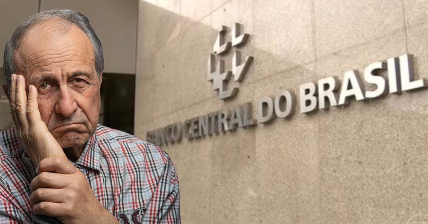 Idoso triste e Banco Central (Fotos: Reproduções / Canva / Globo)