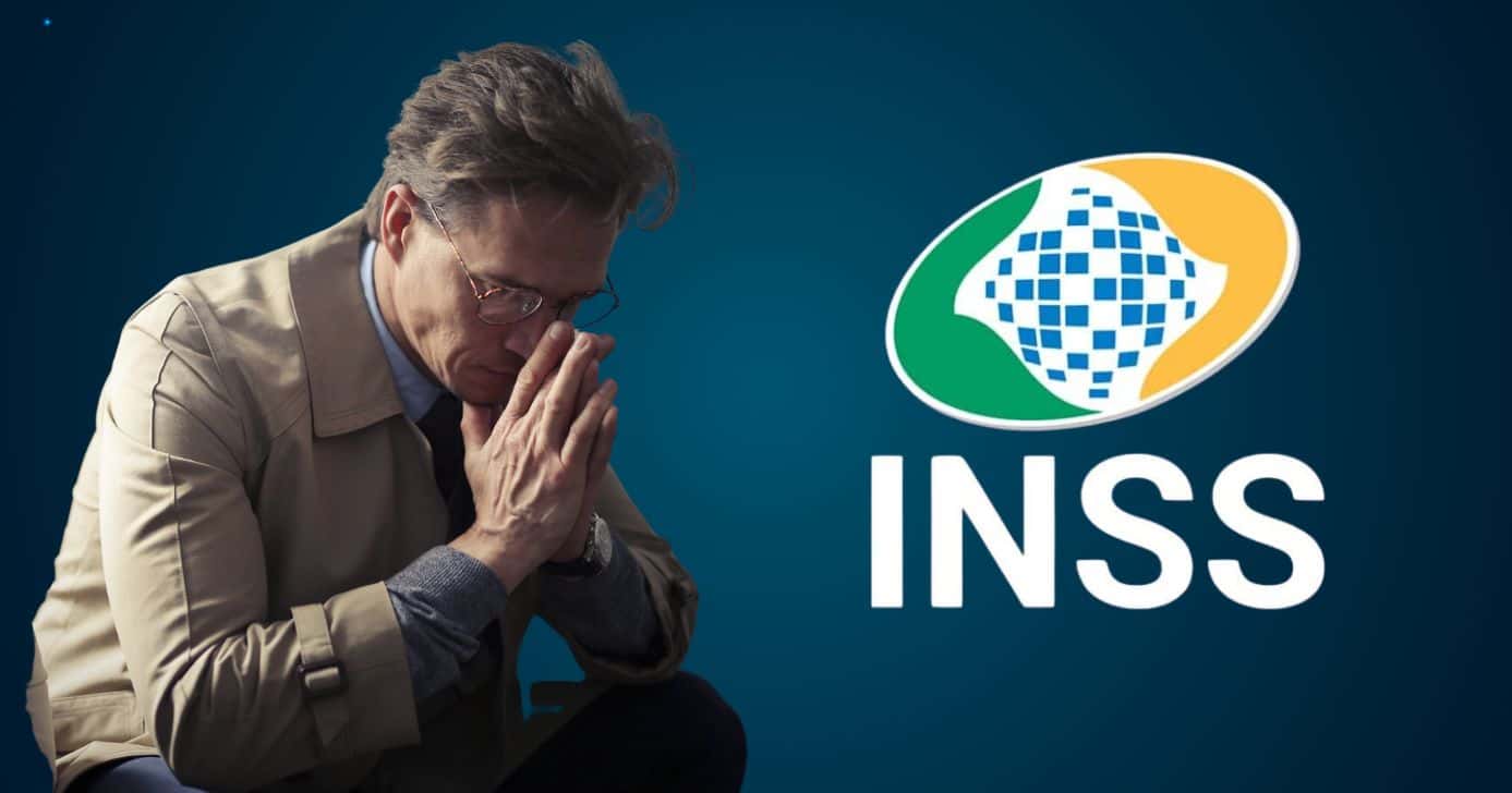 Idoso triste e logo do INSS (Fotos: Reproduções / Canva / Internet)
