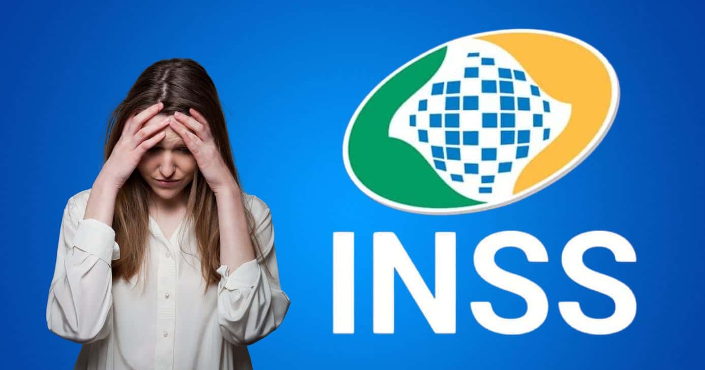 Mulher triste e logo do INSS (Fotos: Reprodução / Canva / Internet)
