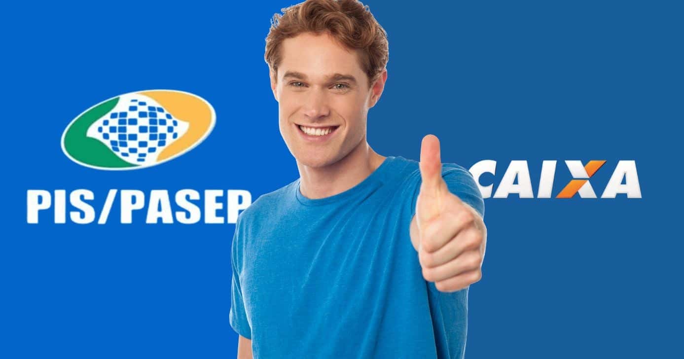 Pis/Pasep, homem feliz e logo Caixa (Fotos: Reproduções / Internet / Canva)