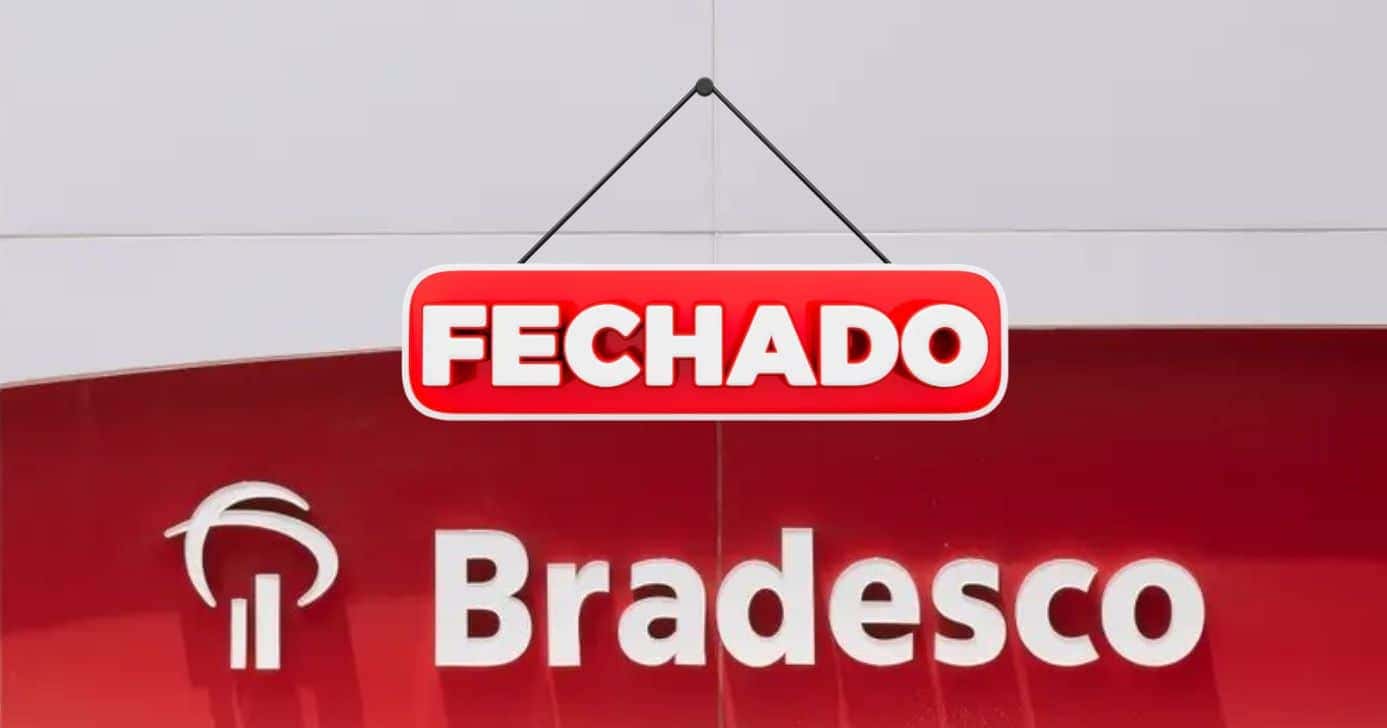 Bradesco e placa fechado (Fotos: Reproduções / Shutterstock / Freepik)