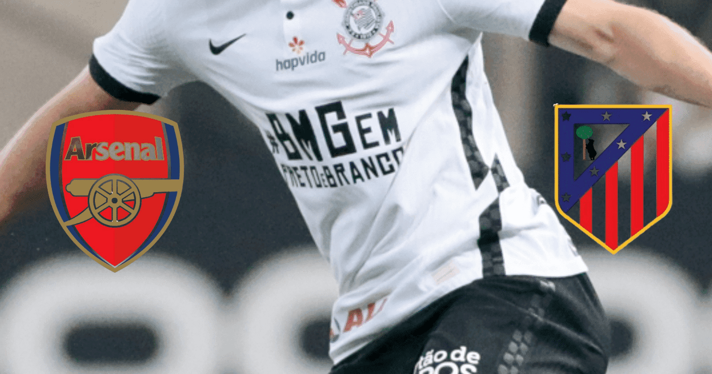 Atlético de Madrid e Arsenal em guerra por joia do Corinthians (Foto: Rodrigo Coca/Agência Corinthians/Montagem TV Foco)